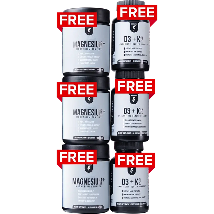 3 Bottles of Magnesium+ & 3 Bottles D3 + K2 Offer