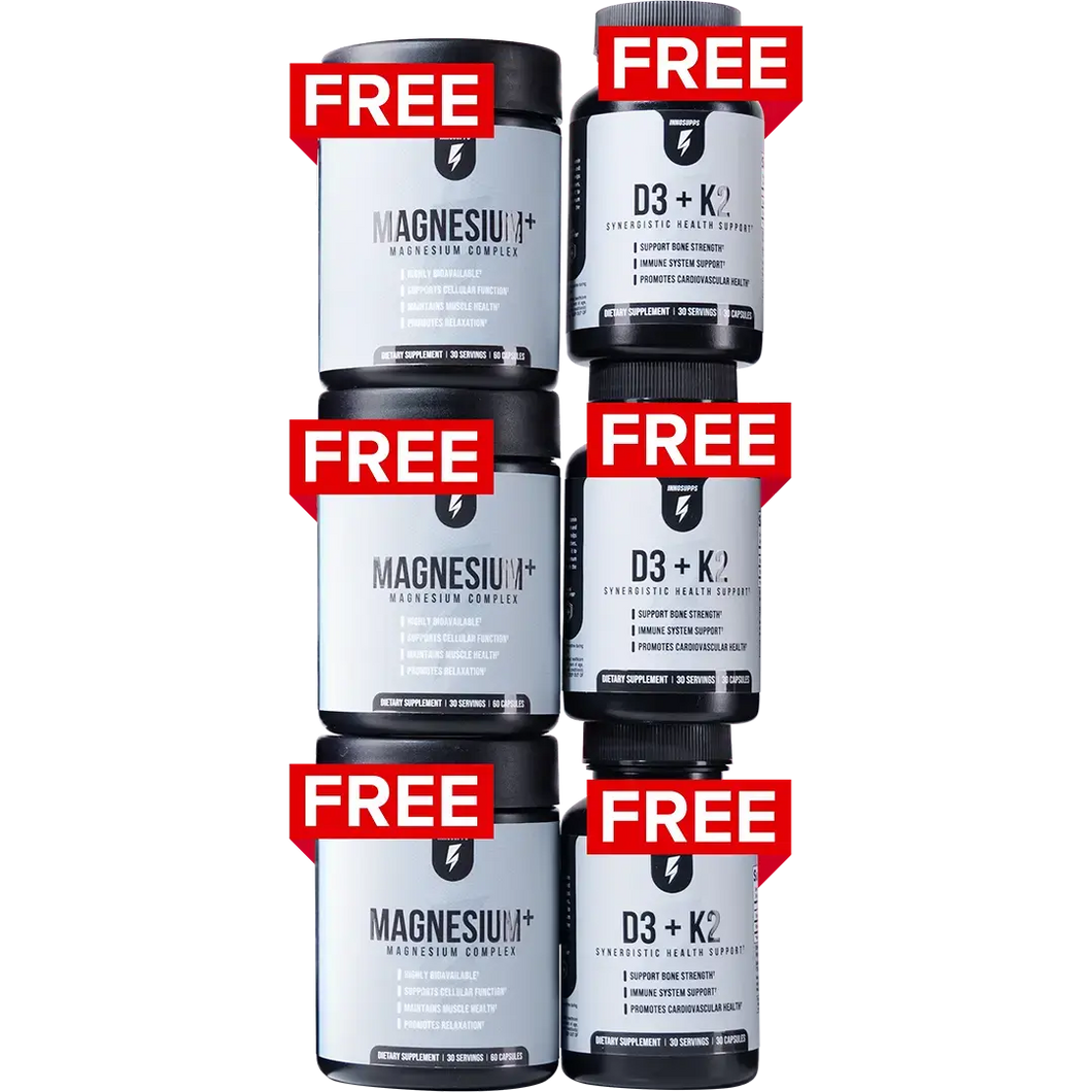 3 Bottles of Magnesium+ & 3 Bottles D3 + K2 Offer